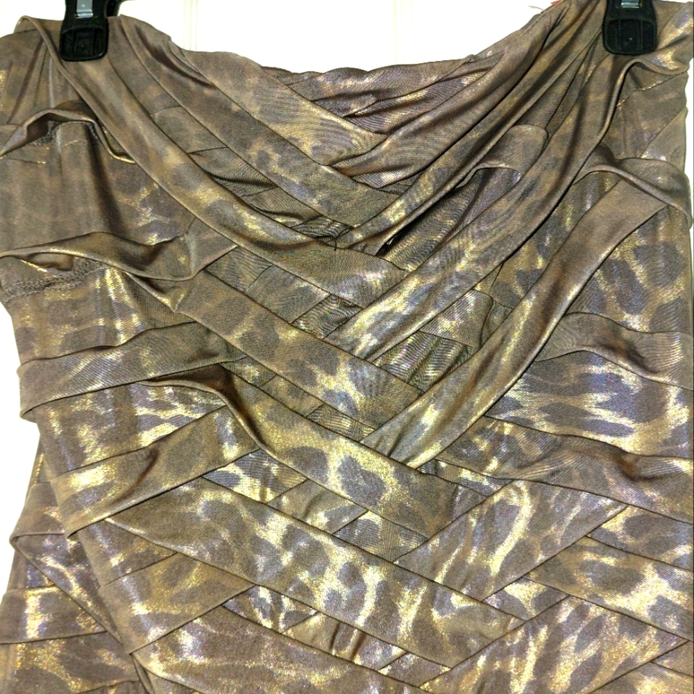 Leopard Print Ruched Strapless Dress - Picture 2 of 4